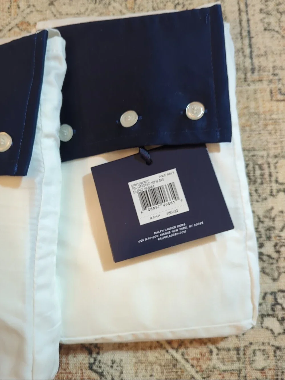 Lot 2 NEW Ralph Lauren RL Organic Sateen Border European Shams 26x26” Polo Navy